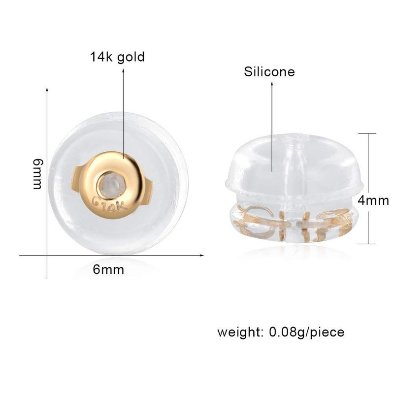 VOLUKA 14K Gold Silicone Earring Backs Replacement | Rubber Earrings Backs for Studs |Plastic Earring Backing Secure (1 Pair 14K Gold) - Image 4